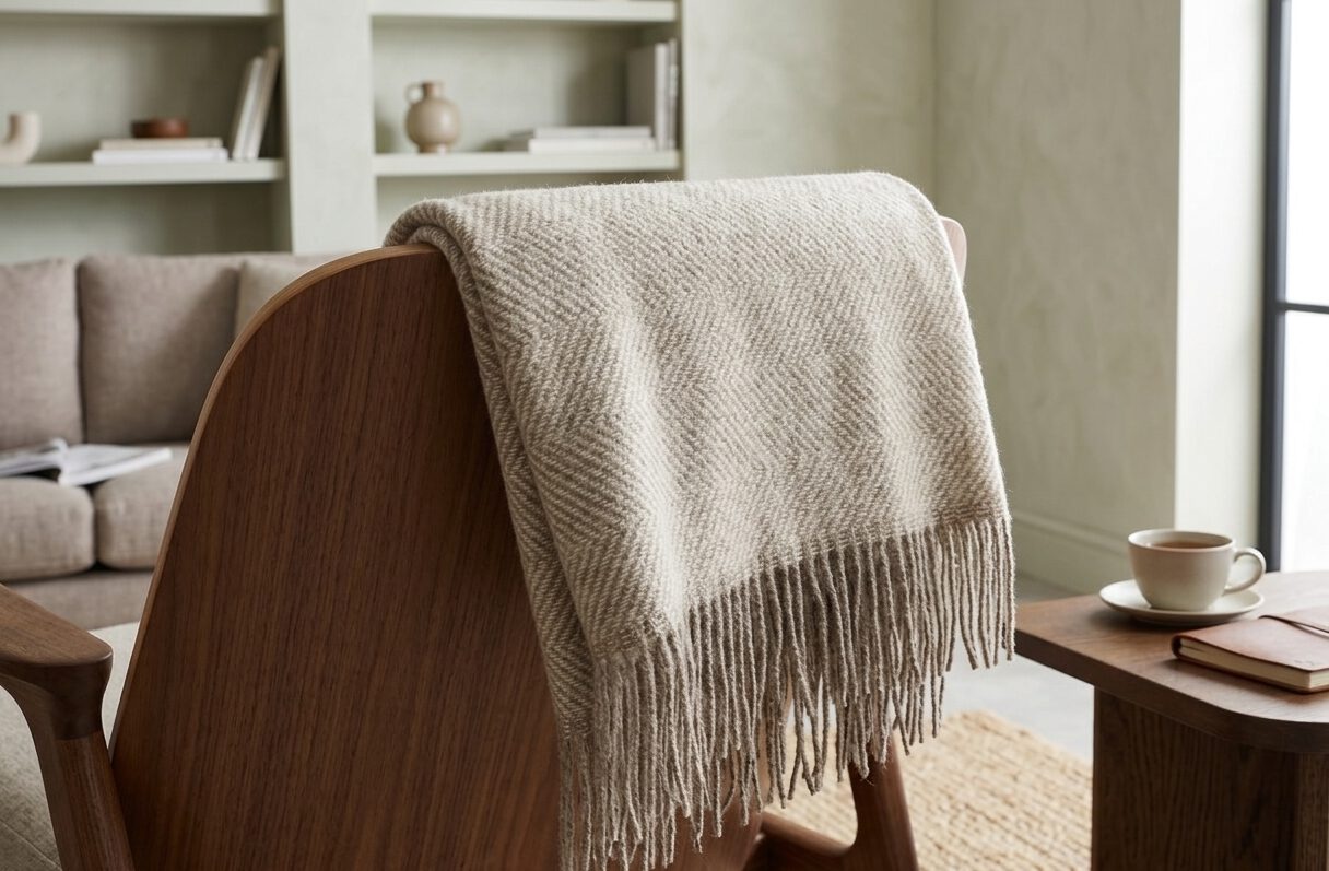 Wollplaid & Wolldecke "Nord C" taupe-weiß – Bild 4