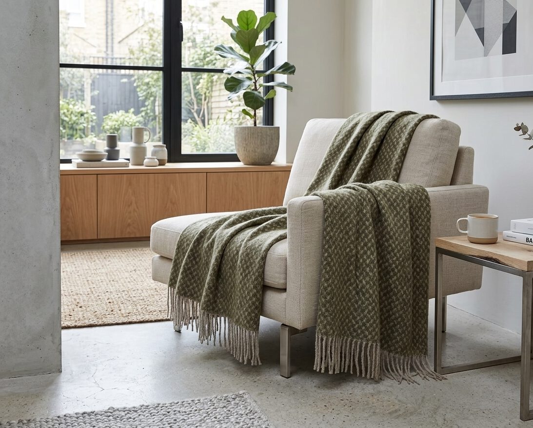 Wollplaid & Wolldecke "Nord L" taupe-olive – Bild 3
