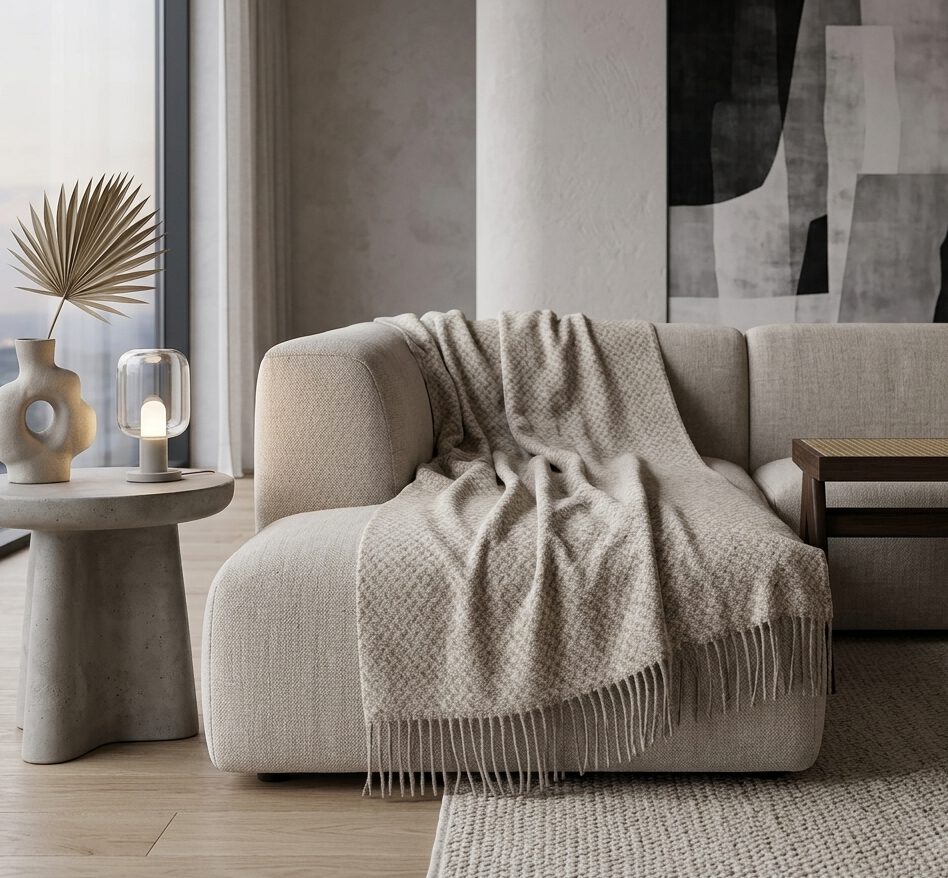 Wollplaid & Wolldecke "Nord L" taupe-weiß – Bild 3