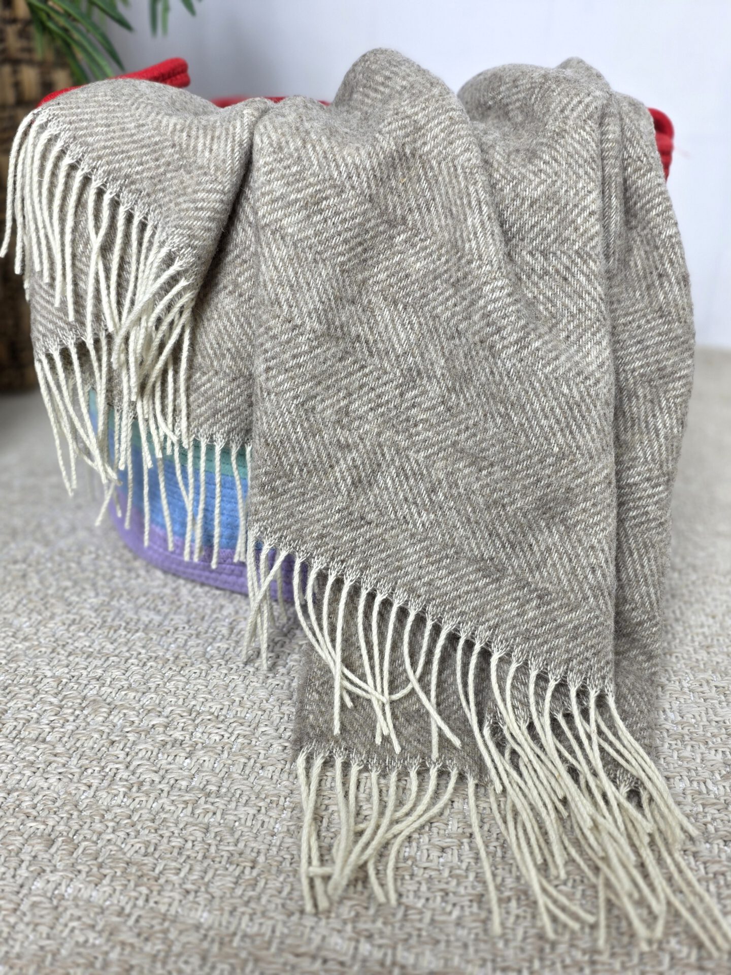 Wollplaid & Wolldecke "Nord C" weiß-taupe – Bild 5