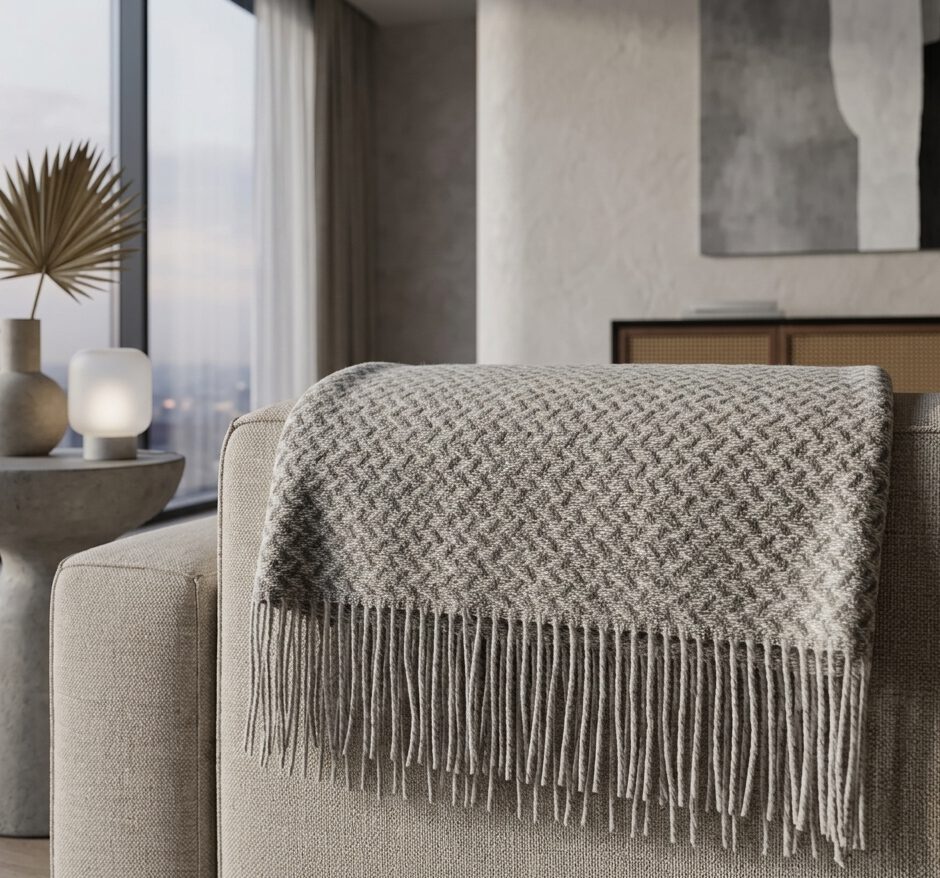 Wollplaid & Wolldecke "Nord L" taupe-weiß – Bild 4