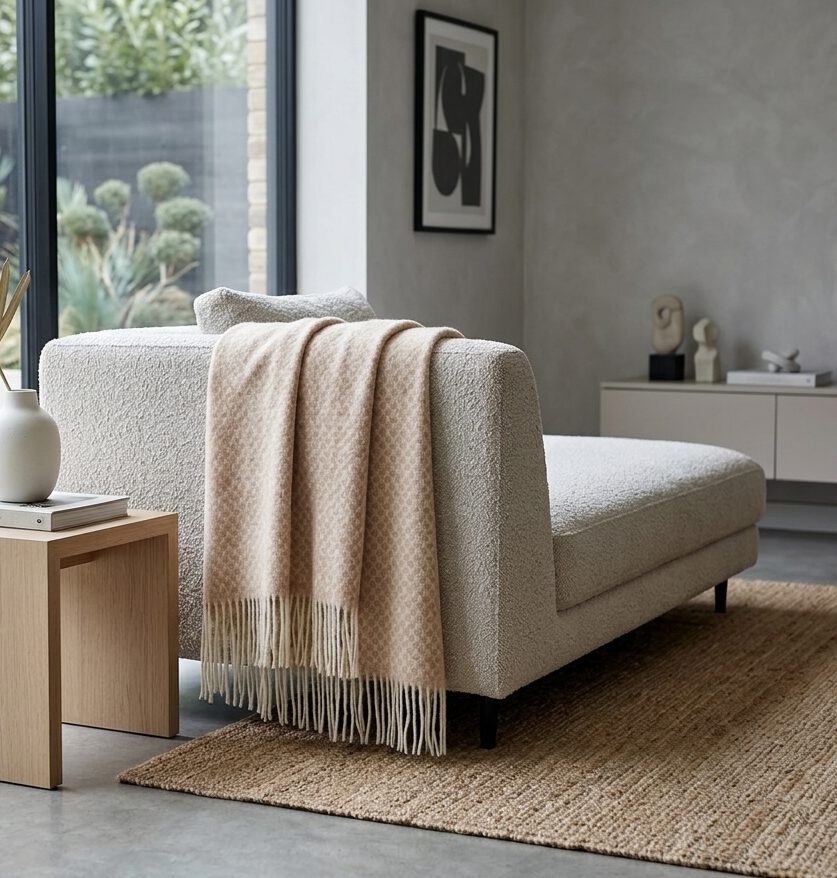 Wollplaid & Wolldecke "Nord L" weiß-beige – Bild 5