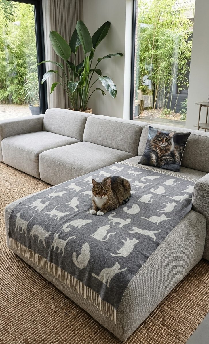 Wollplaid & Wolldecke "Tirol T Katzen" grau-weiß – Bild 6