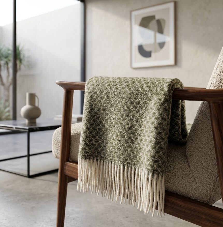 Wollplaid & Wolldecke "Nord L" weiß-olive – Bild 6