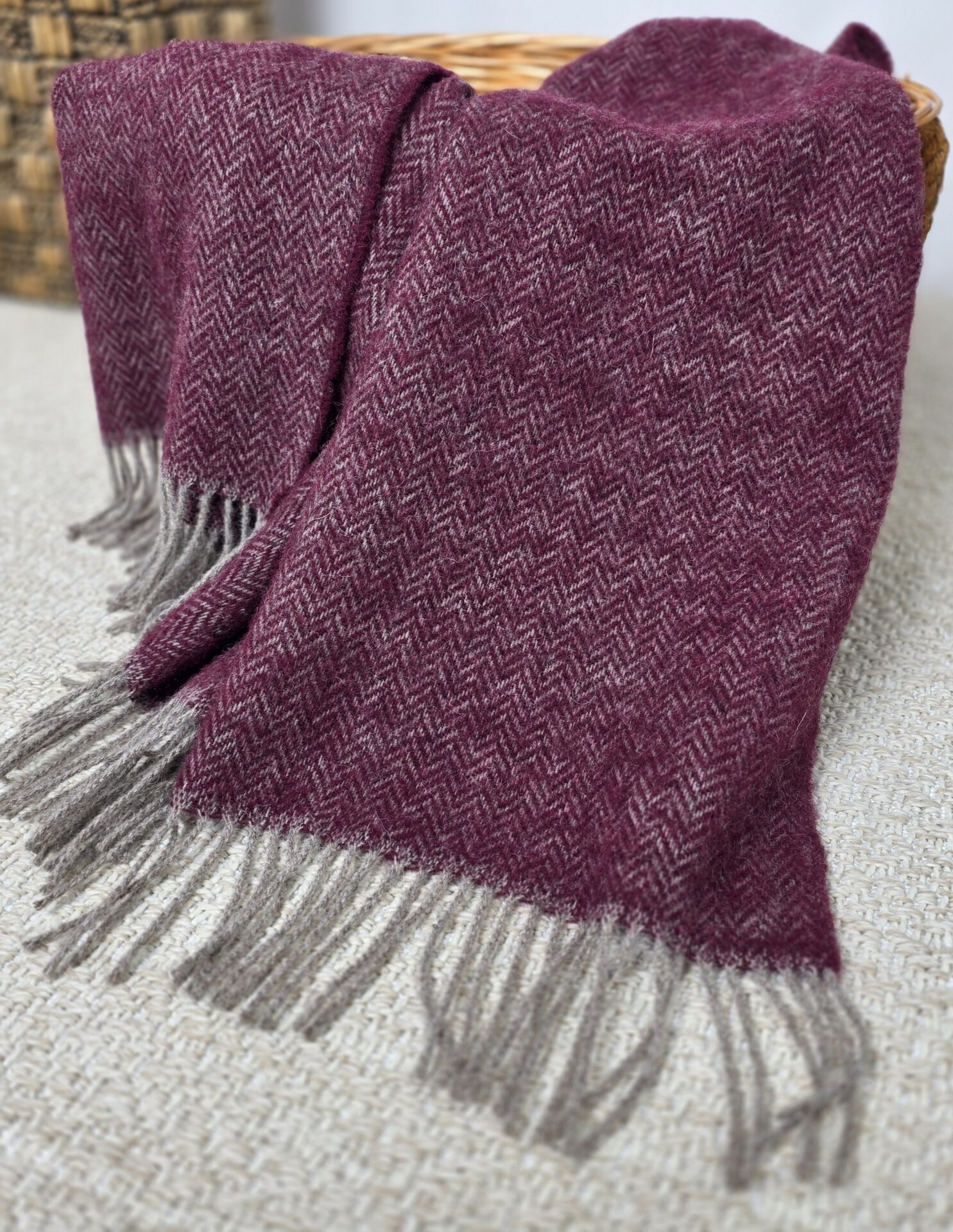 Wollplaid & Wolldecke "Nord A" taupe-dunkelrot – Bild 6