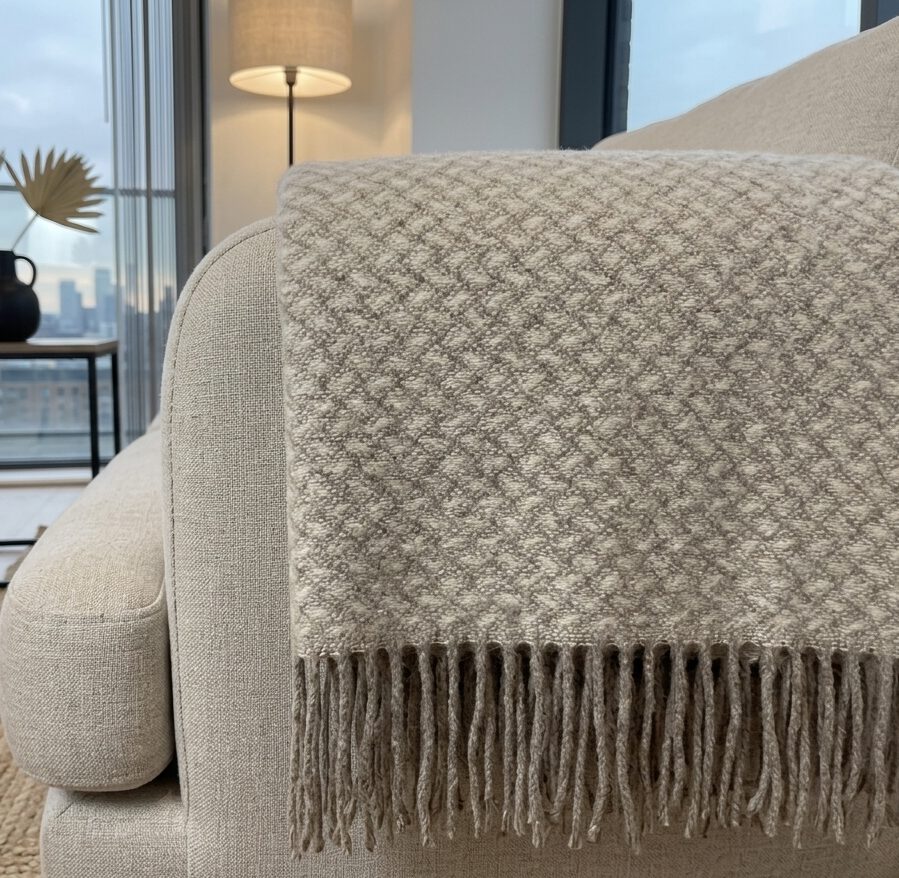 Wollplaid & Wolldecke "Nord L" taupe-weiß – Bild 6